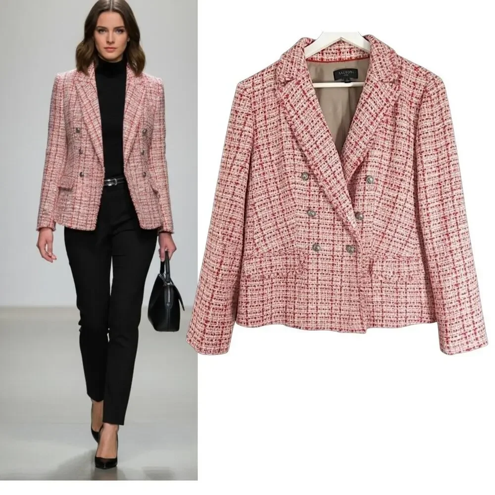 Talbots Plus 14W Red Tweed Metallic Blazer Old Money Preppy Fringe Jacket - Picture 1 of 15